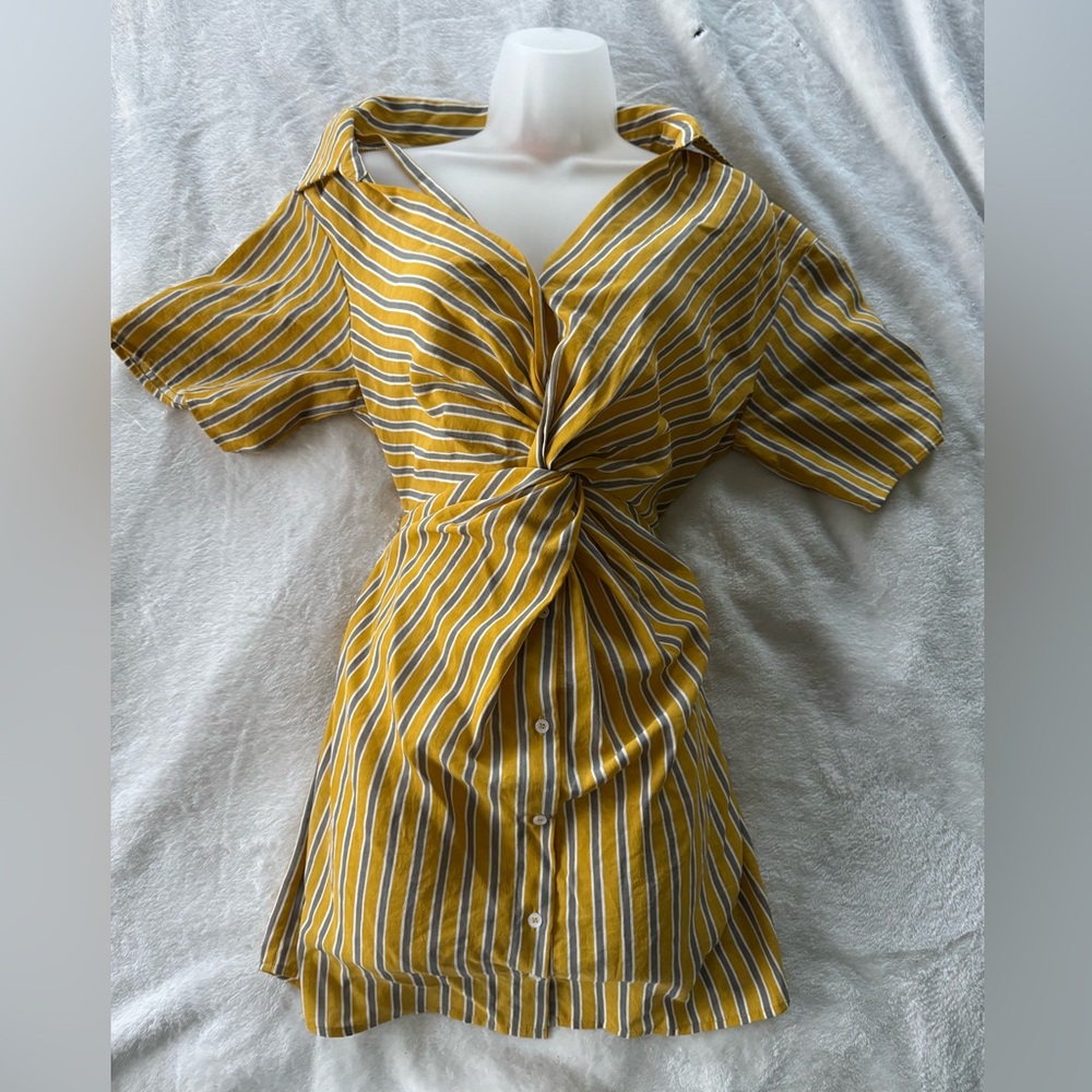 re:named Asymmetrical Yellow and Gray Striped Dress